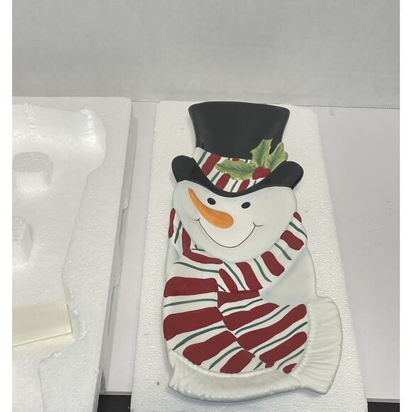 Fitz & Floyd Snack Therapy Snowman Server 13½″ Holiday Ceramic Tray W/Box - Picture 5 of 8